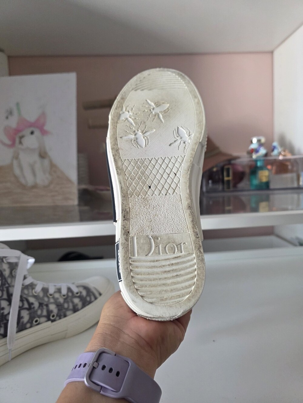 Dior White and Grey Patterned Lace-Up Sneakers - Picture 5 of 8